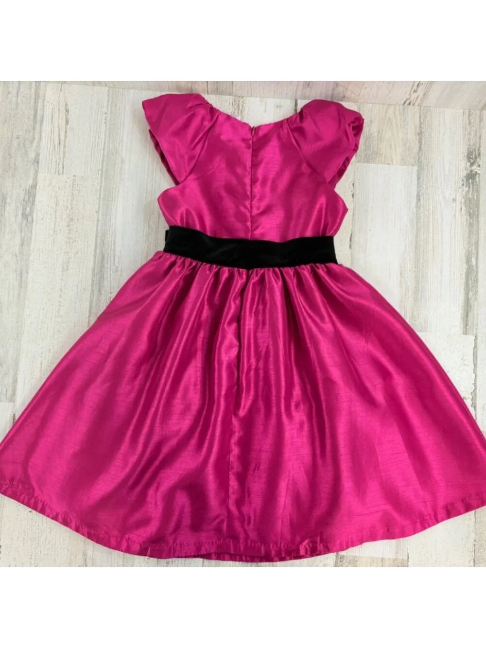 Gymboree Pink Party Dress Black Velvet Bow Sz 7 EUC